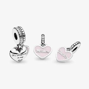 Sterling Silver Mother & Daughter Hearts Split Dangle Charm